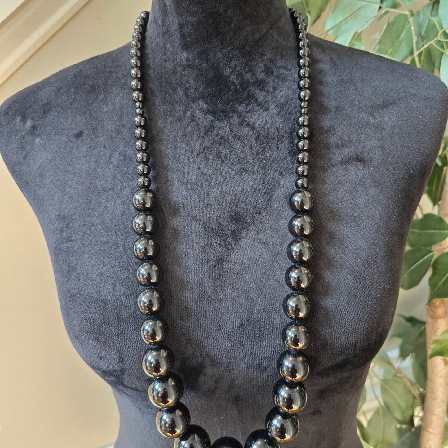 Womens Fashion Black Faux Pearl Beaded Chunky Necklace Jewelry
