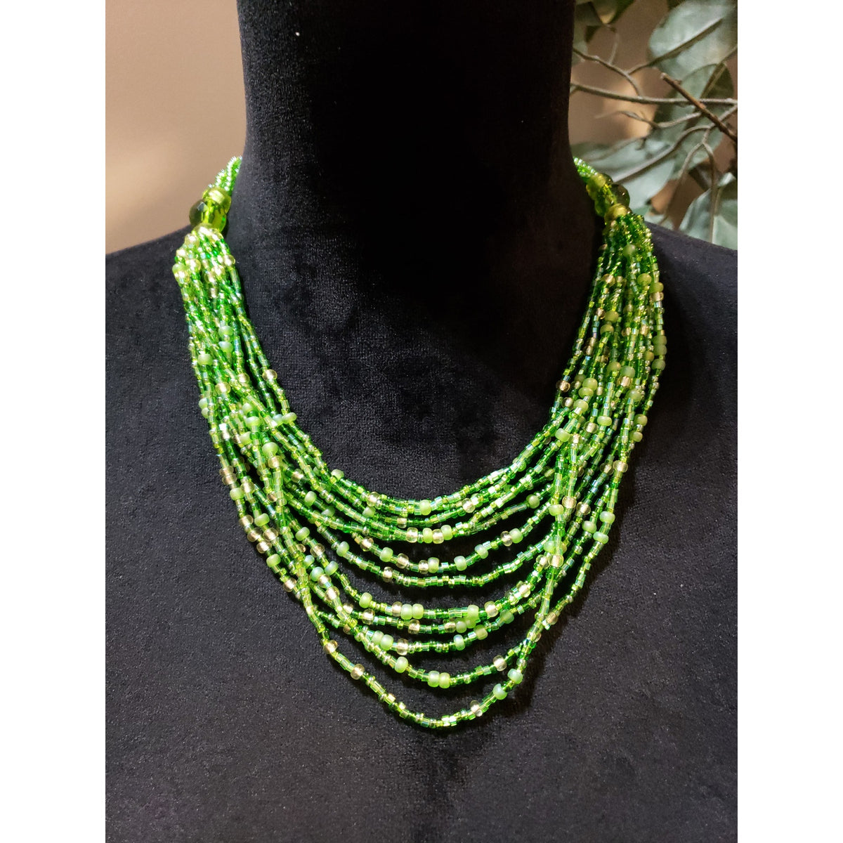 Womens Fashion Multistrand Lime Green Glass Beads Necklace Jewelry with Lobster