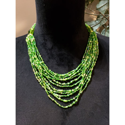Womens Fashion Multistrand Lime Green Glass Beads Necklace Jewelry with Lobster