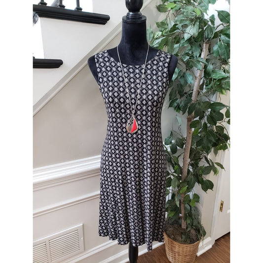 Old Navy Women's Black & Gray Rayon Round Neck Sleeveless Knee Length Dress M