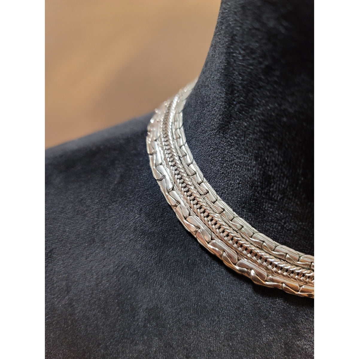Women's Sleek Silver Multi-Strand Necklace with Statement Clasp Elegant Design