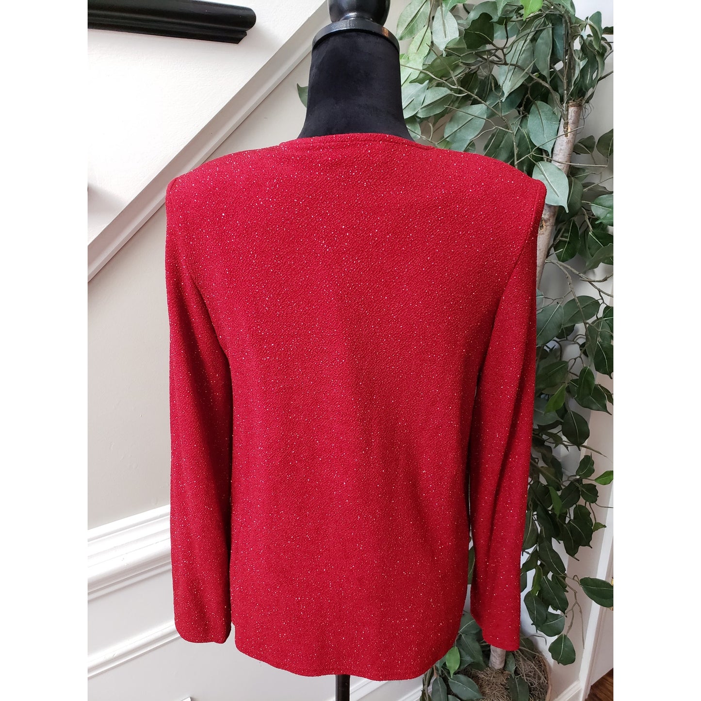 Dressbarn Cardigan Sweater Set Medium Red Sparkle Layer Shimmer Long Sleeve