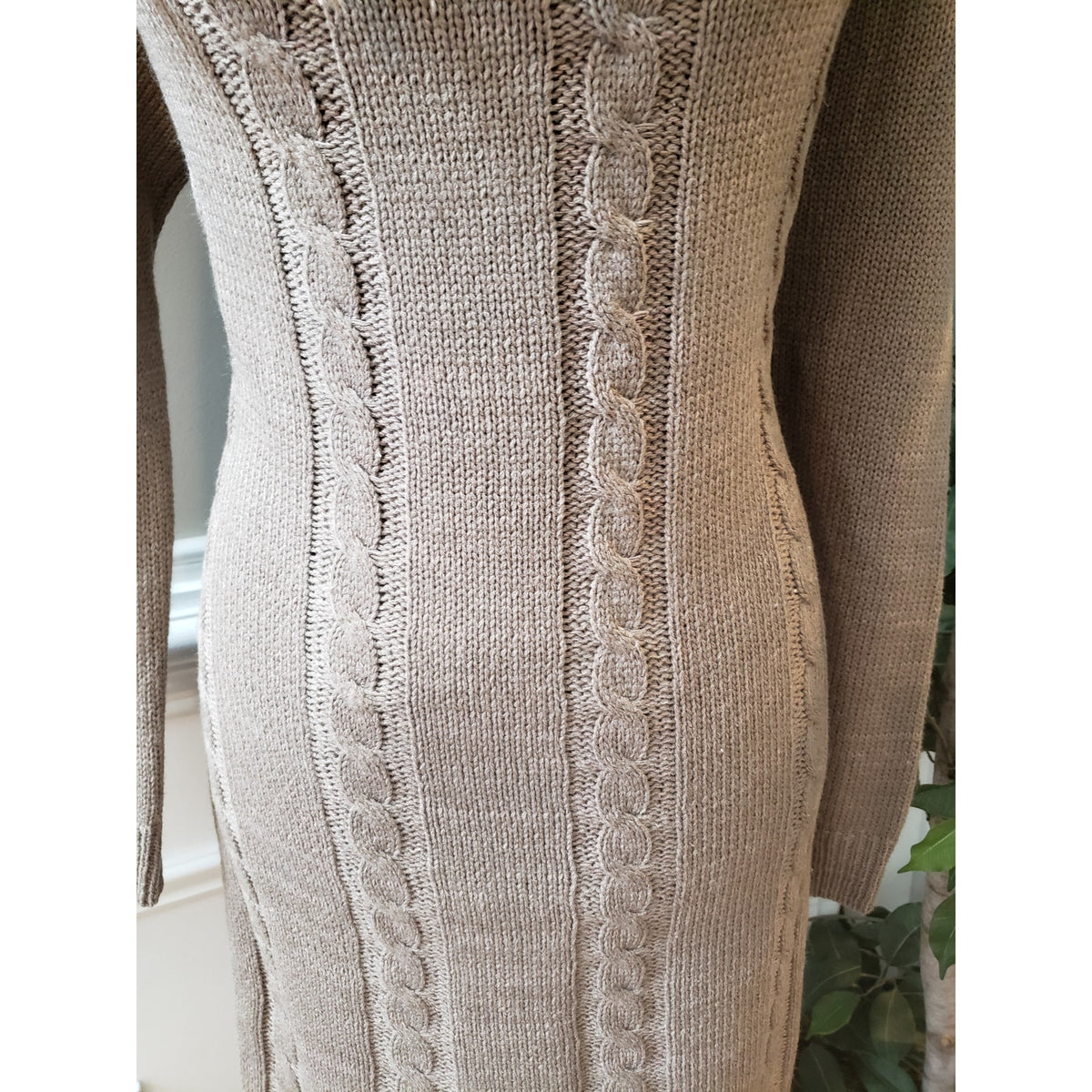 Cozy Casual Sweater Dress Women's Large Brown Geometric Cowl Neck Long Sleeve