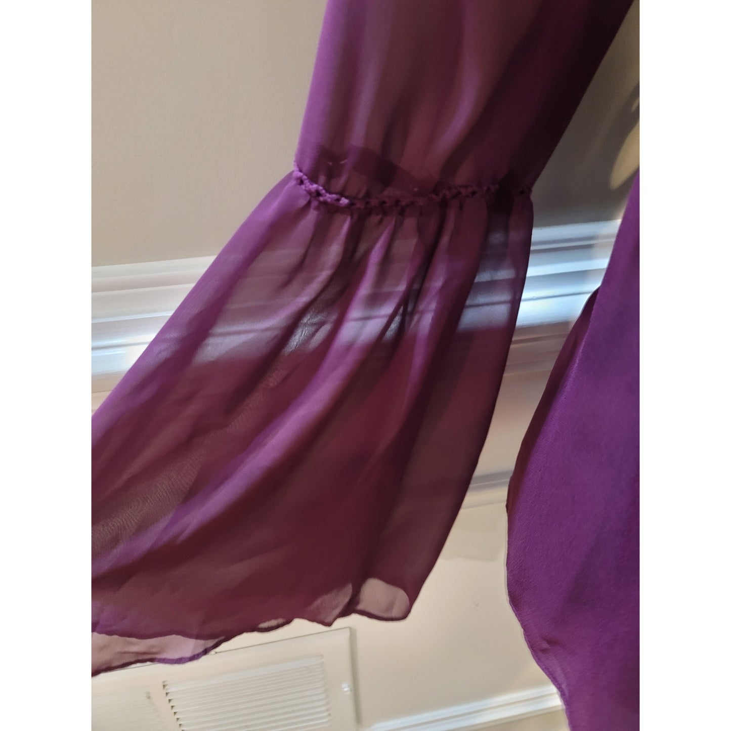 Stylus Top Women’s Size Medium Purple 100% Polyester Peplum Hem Bell Sleeves