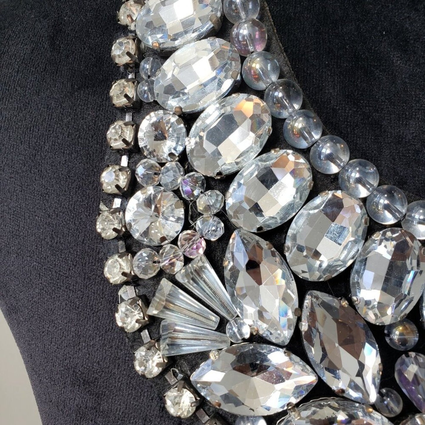 Womens White Big & Bold Crystal Statement Collar Necklace with Ribbon Knot Clasp
