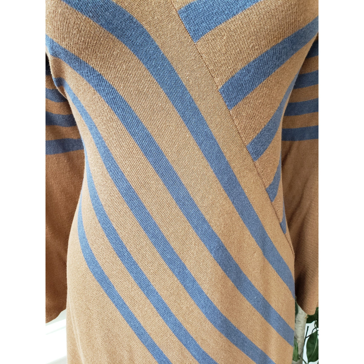 NY Collection Jersey Dress Women's XL Brown Striped Long Sleeve Handkerchief Hem