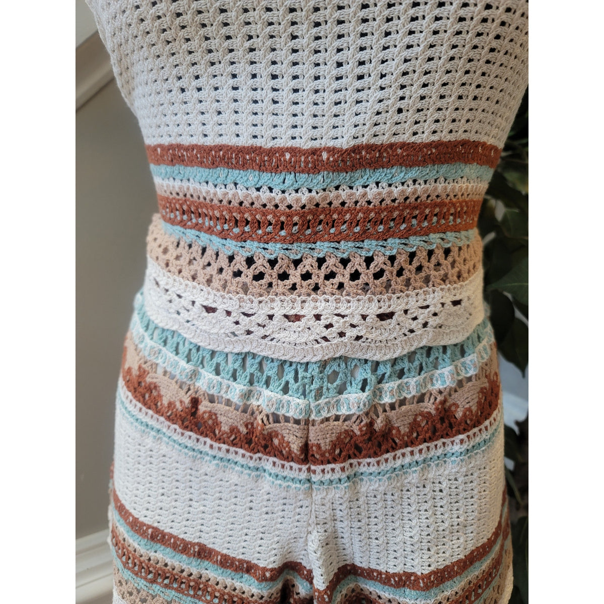 Rebellion 2 Piece Women's Multicolor Medium Open-Stitch Crochet High Waist Short