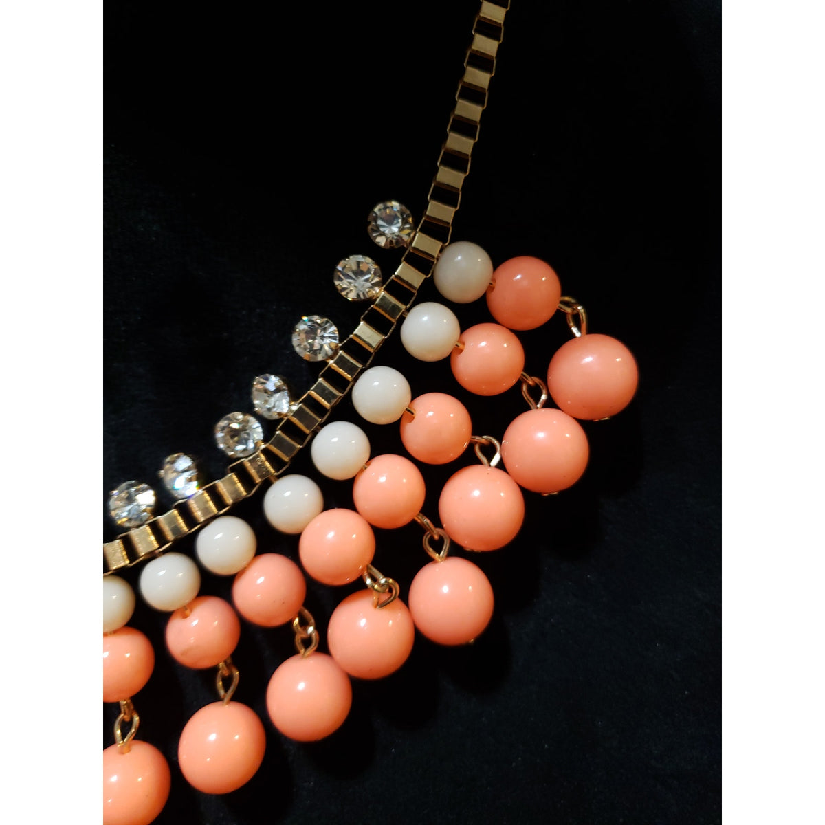 Pink Gold Tone Pearl Beaded Bib Boho Sunflower Statement Chunky Necklace