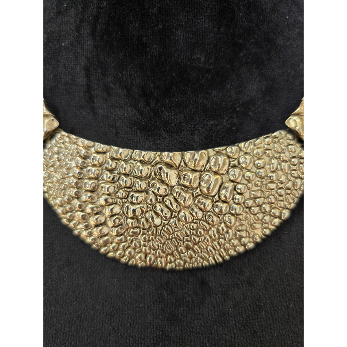 Gold Tone Textured Bib Collar Statement Necklace
