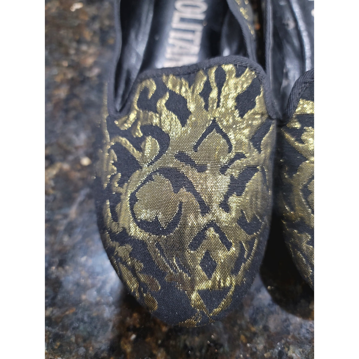 Cosmopolitan Ballet Shoes Women's Size 8.5M Black Gold Paisley Round Toe Slip On