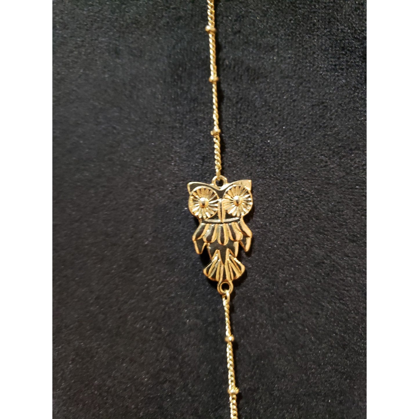 Womens Gold Tone Enamel Bow Crystal Long Owl Necklace with Lobster Clasp