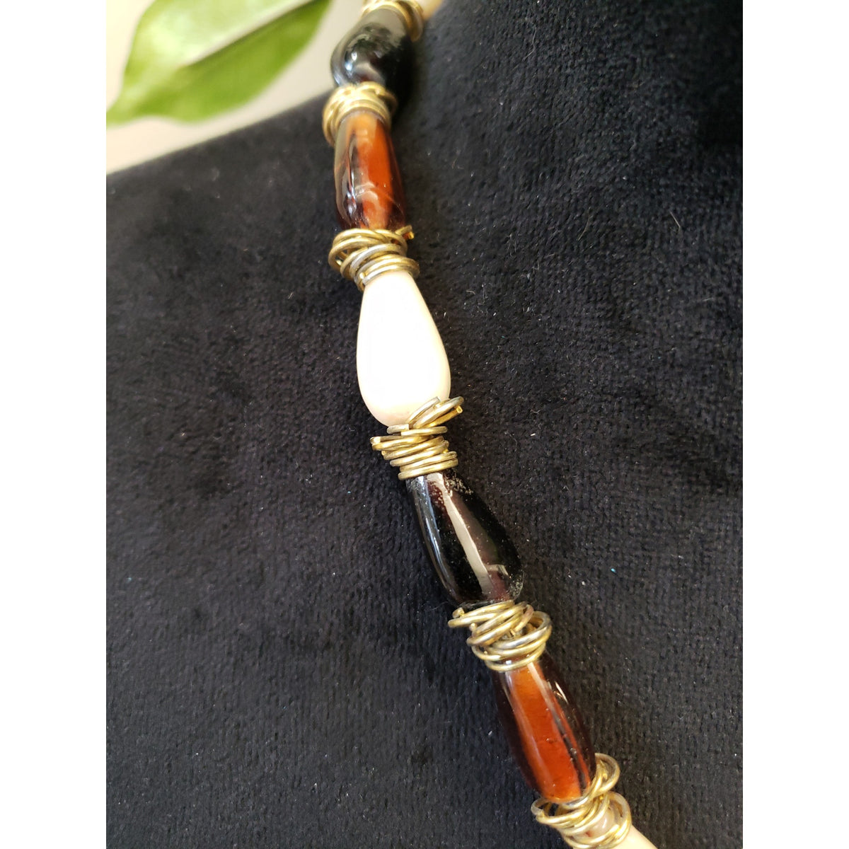 Women Southern Gold Tone Multi Teardrop Shape Glass Beaded Ring Spacers Necklace