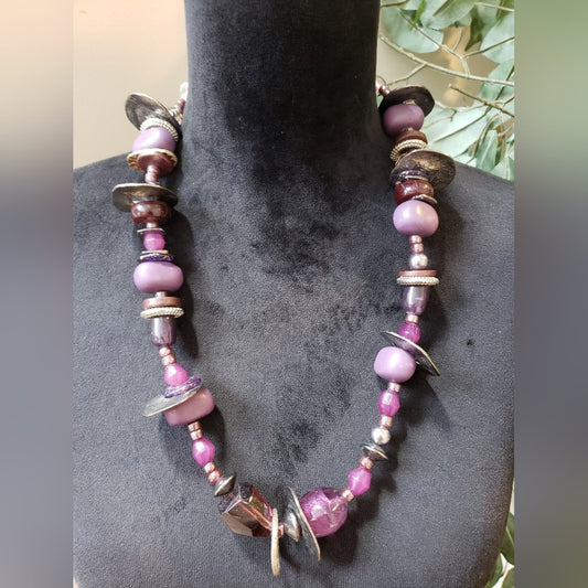 Women's Fashion Amethyst Mixed Beads Discs Necklace Jewelry with Lobster Clasp