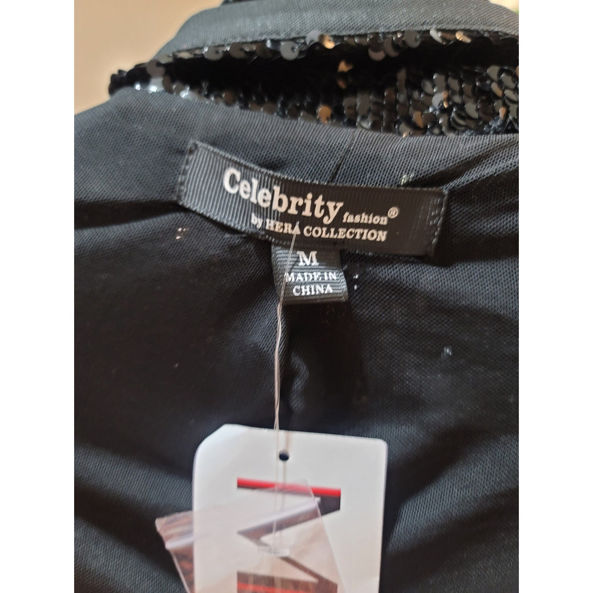 Celebrity Fashion Sequin Suit Women's Medium Black Faux Pockets Fully Lined