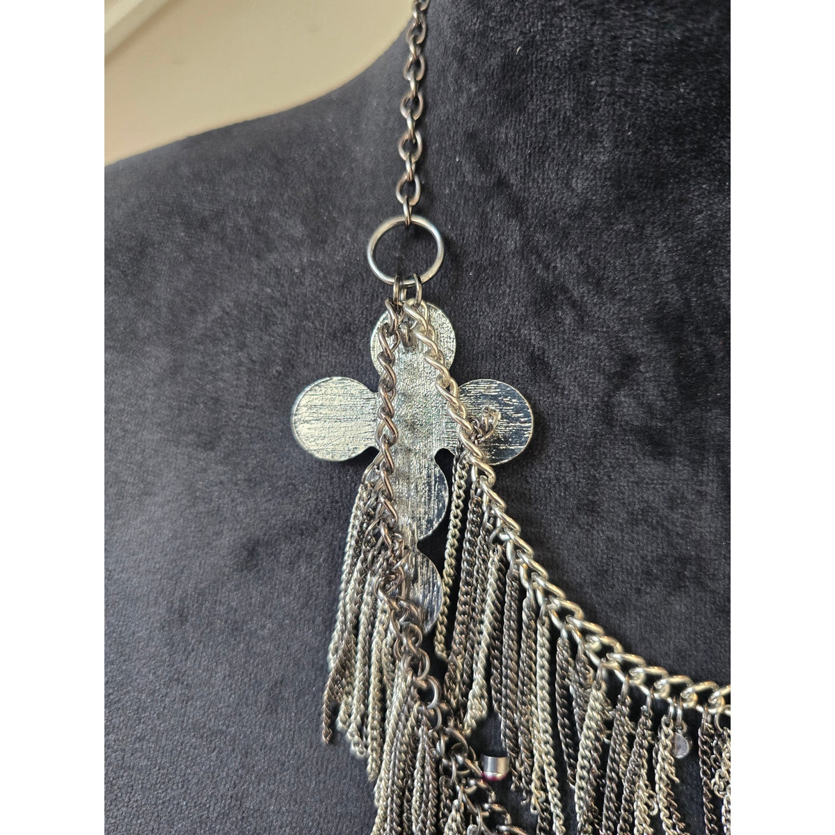 Antique Silver Chain Fringe Statement Necklace