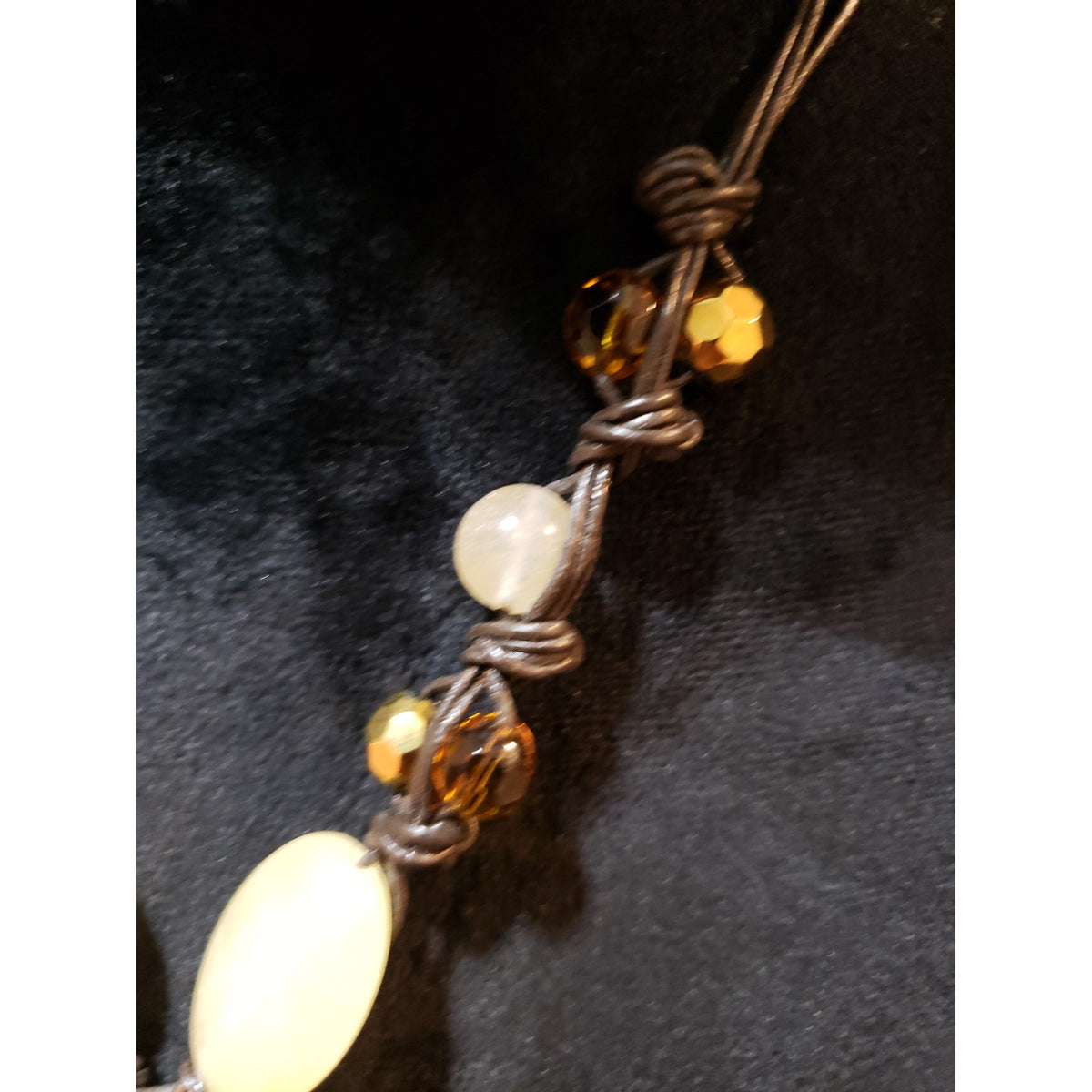 Womens Fashion Crystal on Cord Natural Stone Round Pendant Necklace with Lobster