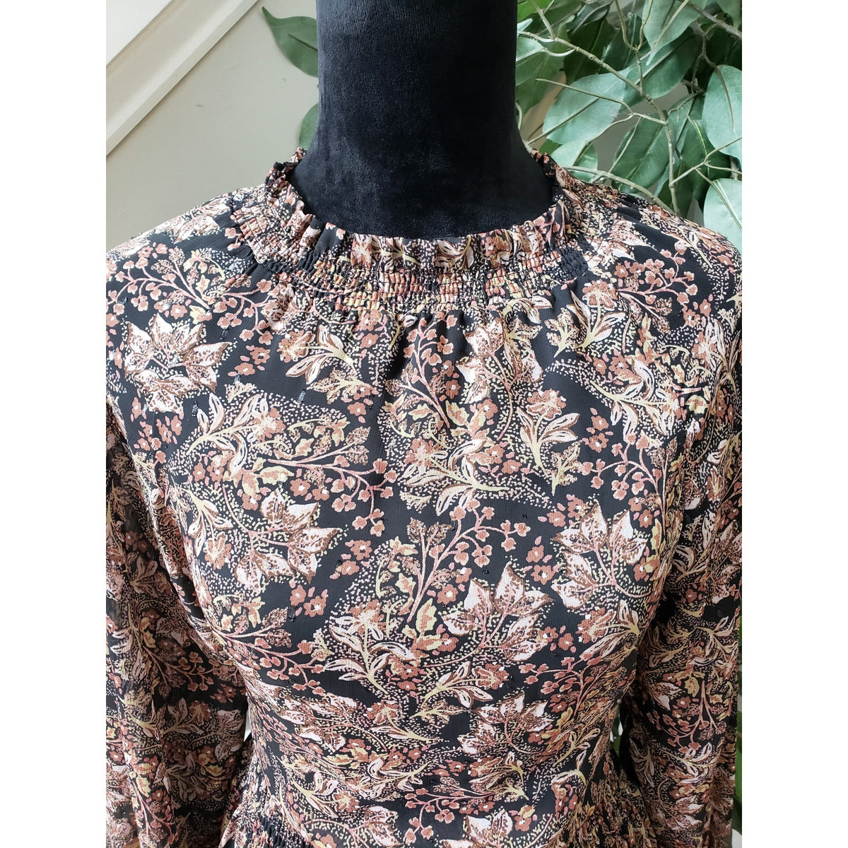 VICI Mini Dress Womens XS Multi Floral Polyester Lined Smocked Waist Mock Neck