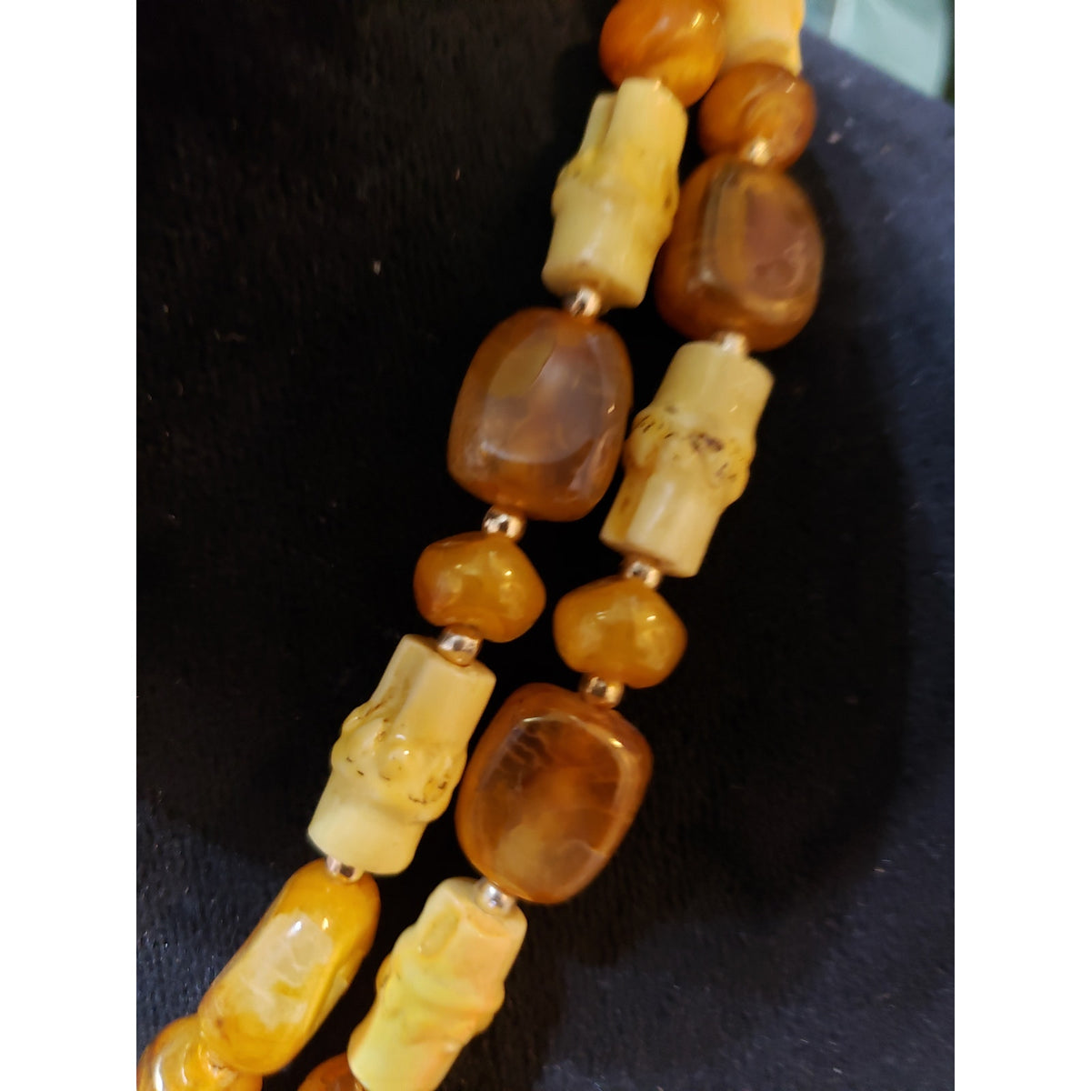 Womens Fashion 2 Strand Baltic Amber Resin Asymmetric Shaped Necklace Jewelry