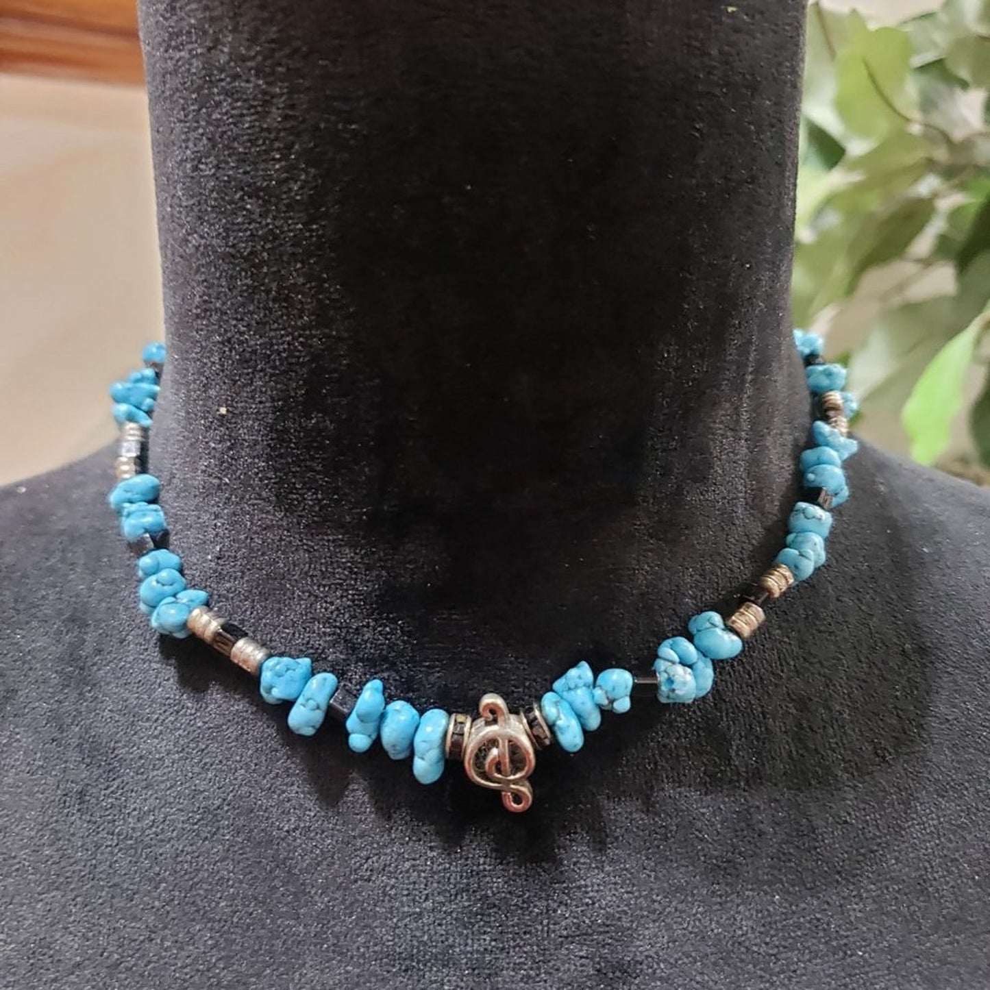 Womens Fashion Elegant Blue Turquoise Stone Beaded Choker Necklace