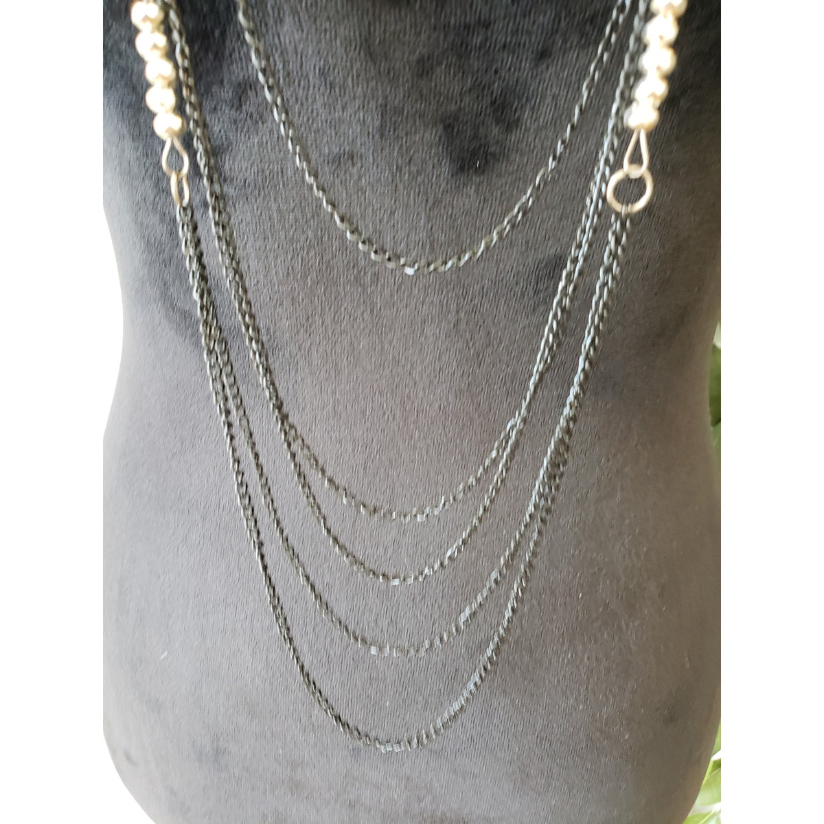 Women Black Tone Multi Layered Faceted Glass Beads Statement Necklace w/ Lobster
