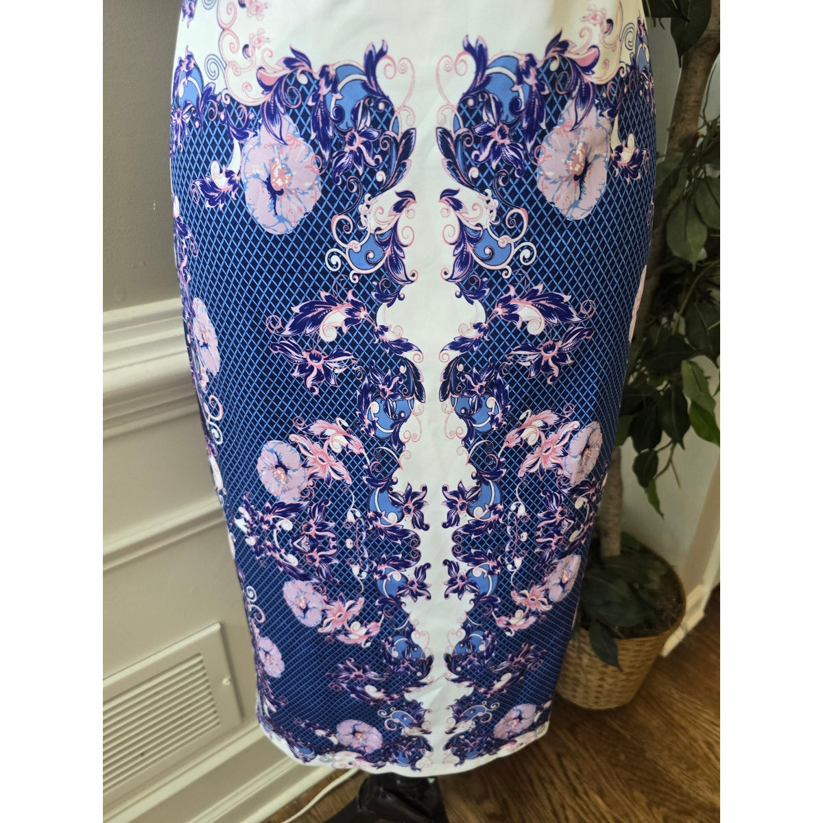 Venus Sheath Dress Women's Large Blue/Pink Floral Cross-Front Spaghetti Straps
