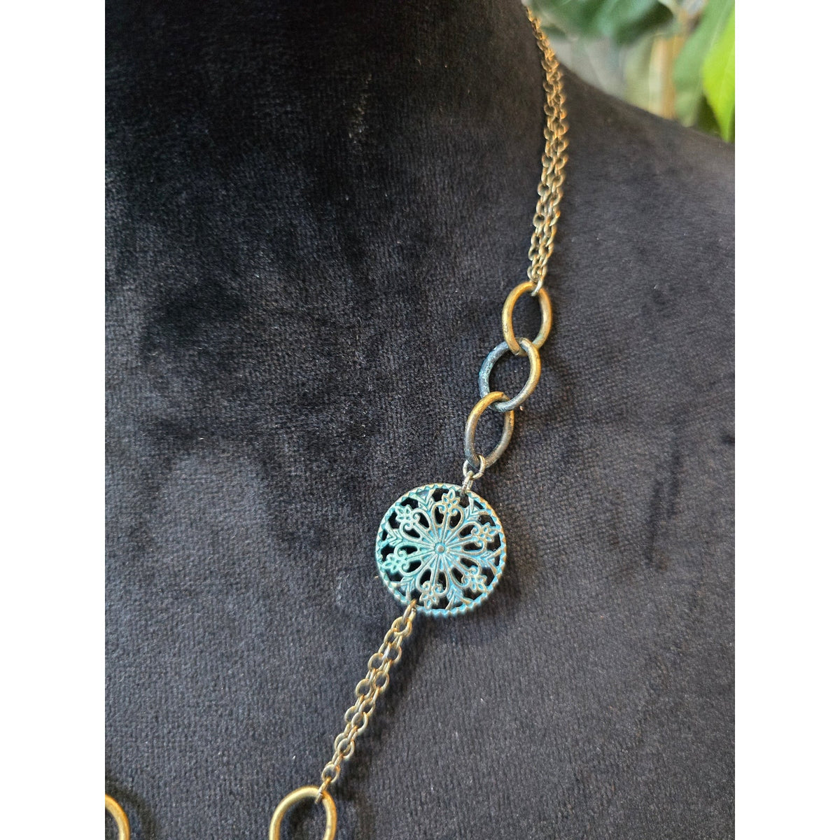 Women's Gold-Tone Blue Filigree 3-Medallion Pendant Necklace with Lobster Clasp