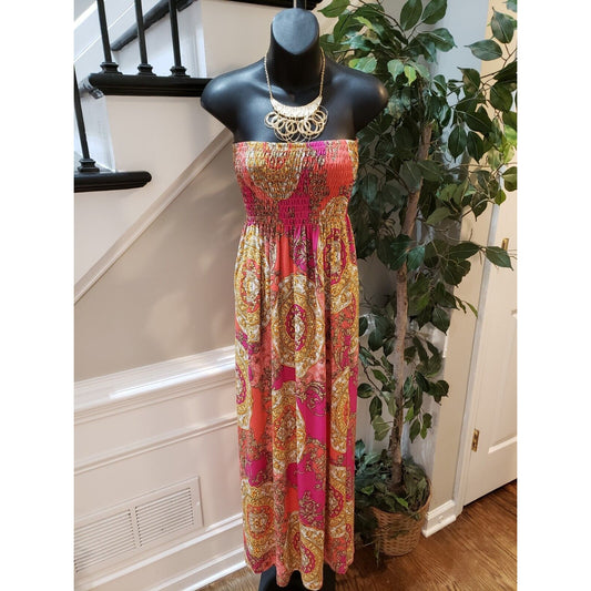 Voll Women's Multicolor Polyester Off The Shoulder Casual Long Maxi Dress Small