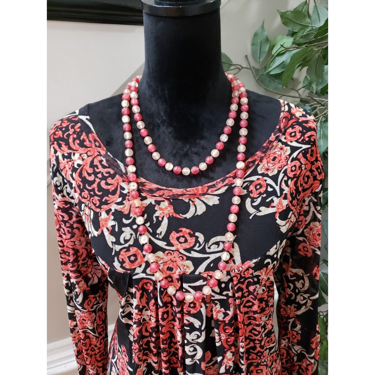 Womens Multicolor Polyester Round Neck Long Sleeve Knee Length Dress Size Medium