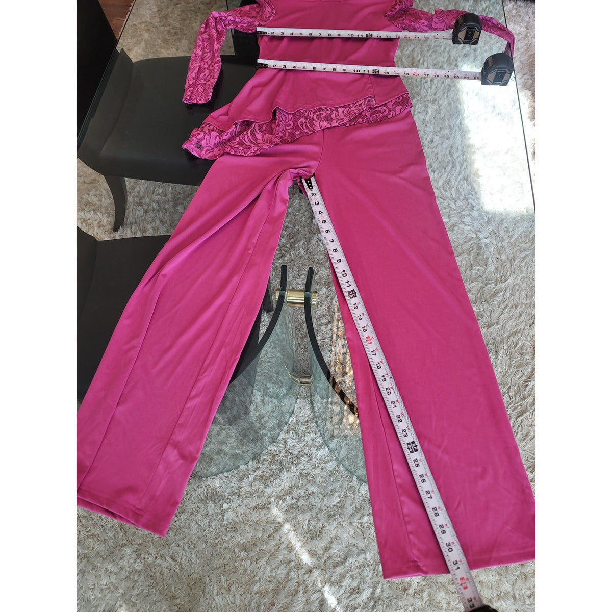 Stylish Pink Lace Jumpsuit Women's Size Medium Pink Round Neck Long Sleeves