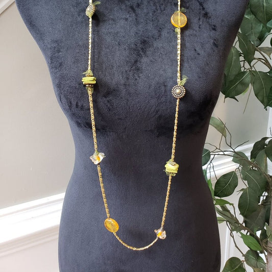 Womens Gold Tone Yellow Sapphires Paper Clip Chain Station Necklace with Lobster