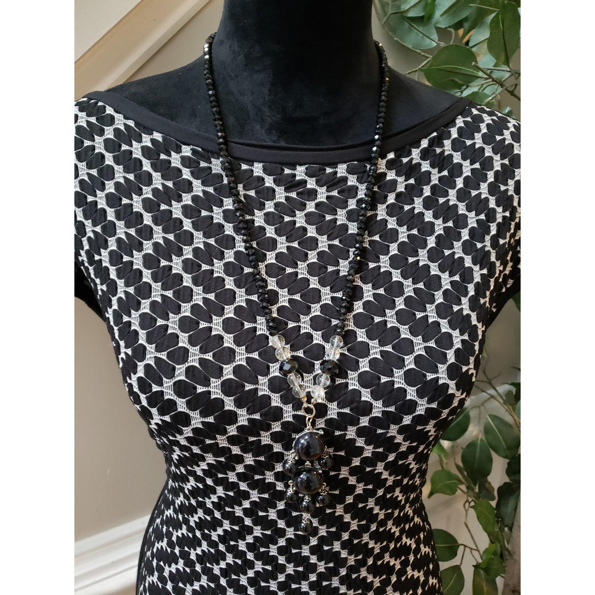 Max Studio Pencil Dress Women's XL Black White Geometric Cap Sleeve Boat Neck