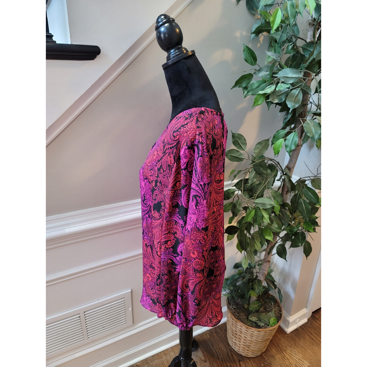 Est 1846 Blouse XL Multi Paisley Criss Cross Split Drop Shoulder Curved Pullover