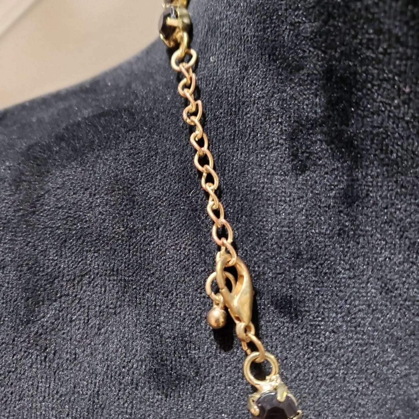 Gold Tone & Black Beaded Teardrop Statement Fashion Jewellery Necklace