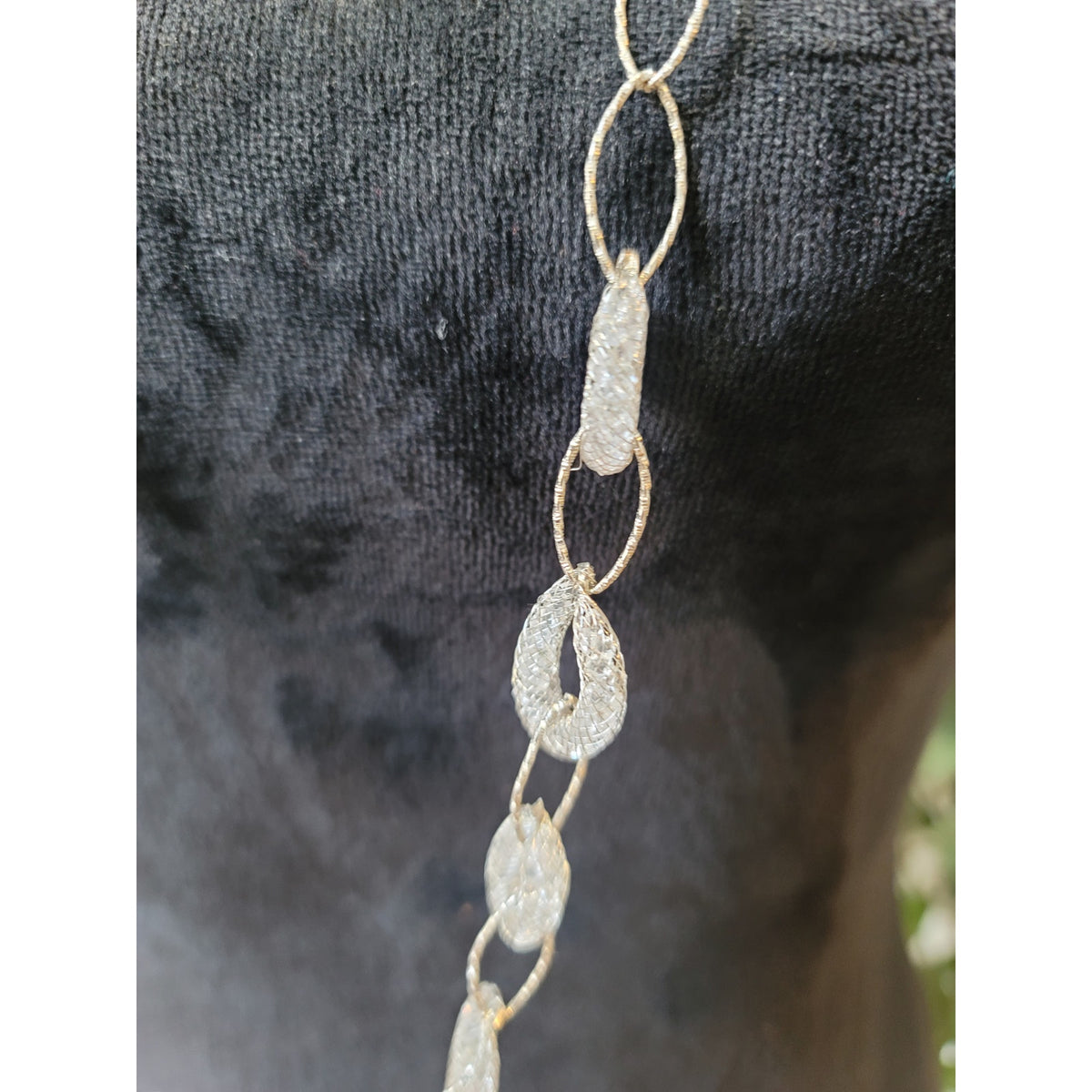 Women's Long Textured Oval Link Necklace with Lobster Claw Lock Elegant Design