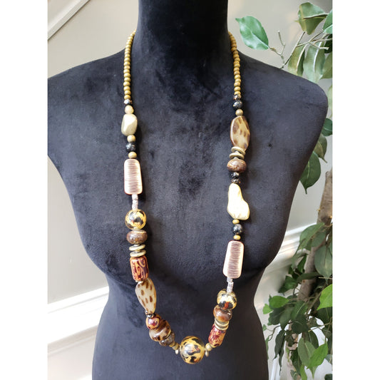 Women's Chunky Boho Beaded Necklace Lobster Clasp Earth Tone Tribal Statement