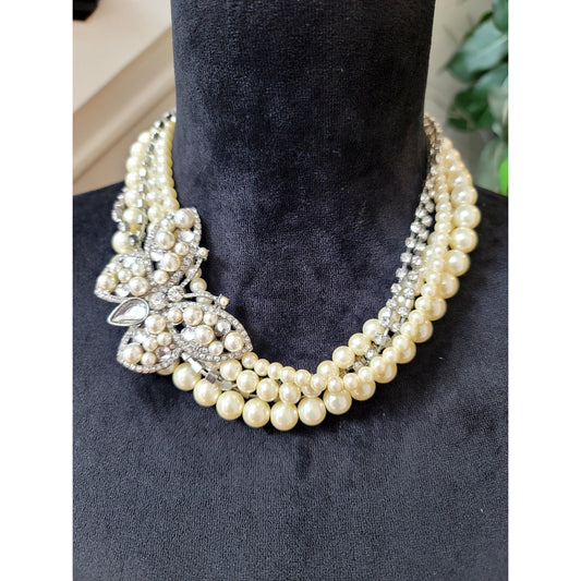 Silver Tone Butterfly Statement Necklace Crystal Rhinestone Bib Fashion Jewelry