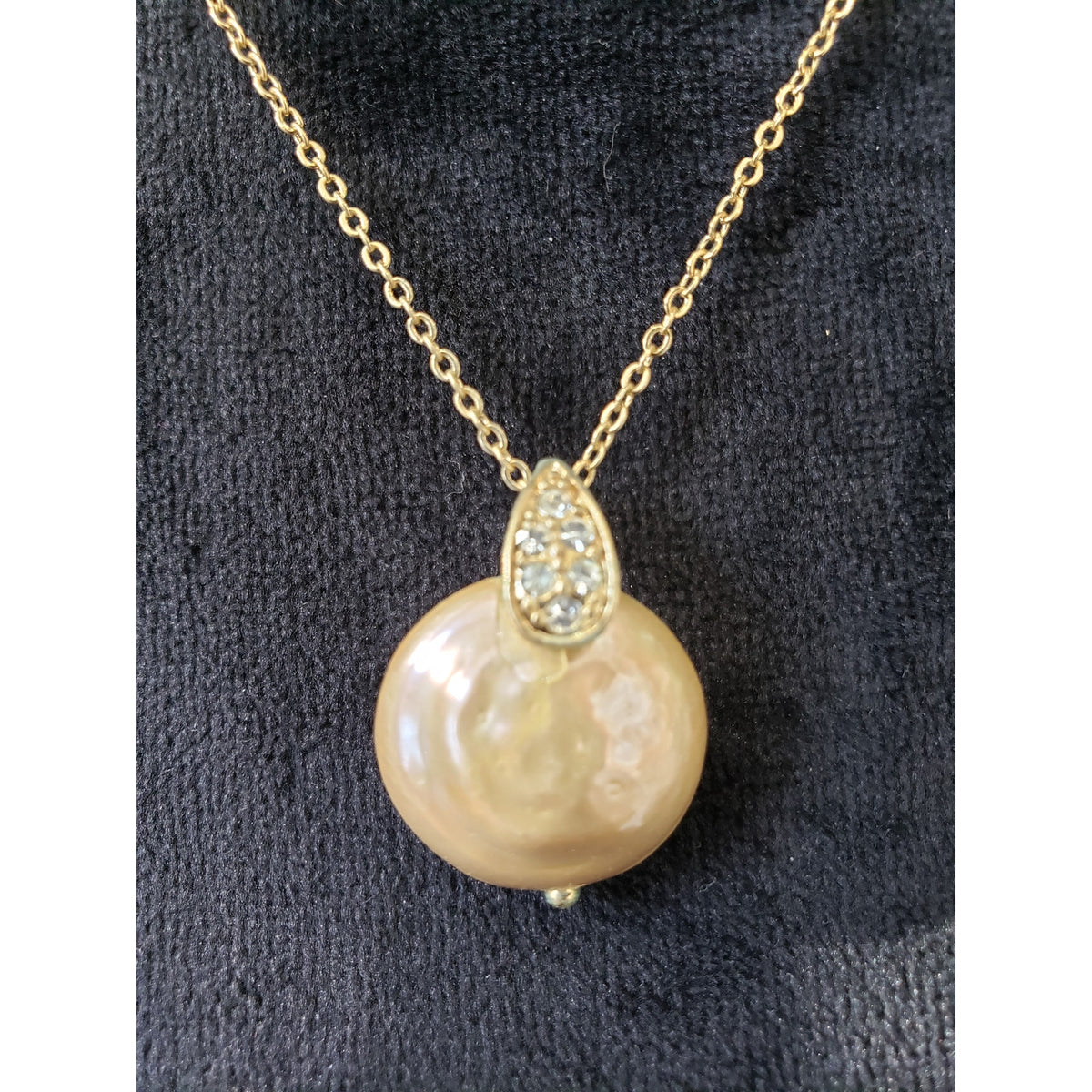 Monet Gold Large Pearl Rhinestone Women's Elegantly Paired Necklace & Earrings