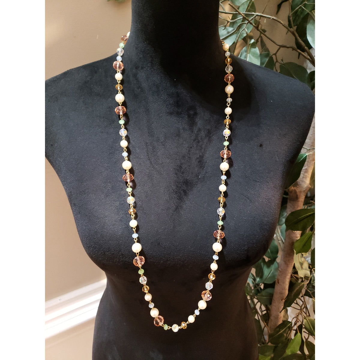 Womens Fashion Multicolored Beaded Statement Long Necklace with Lobster Clasp