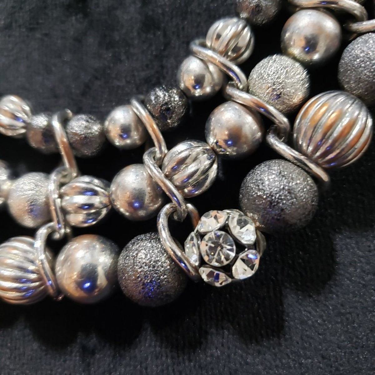 Womens Fashion Mixed Bead Silver Tone 3 Strand Statement Necklace Lobster Clasp