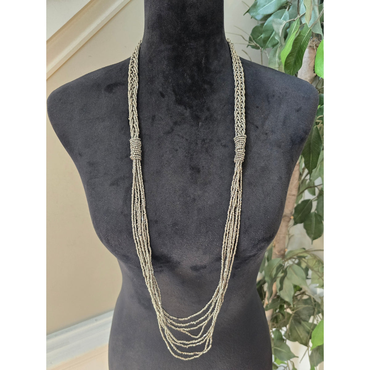 Silver Tone Multi Strand Long Layered Chain Tassel Statement Necklace