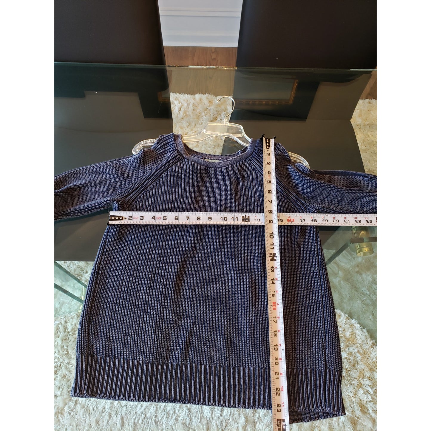 DO+BE Sweater Women's Small Blue Chunky Knit Cutout Back Raglan Cold Shoulder