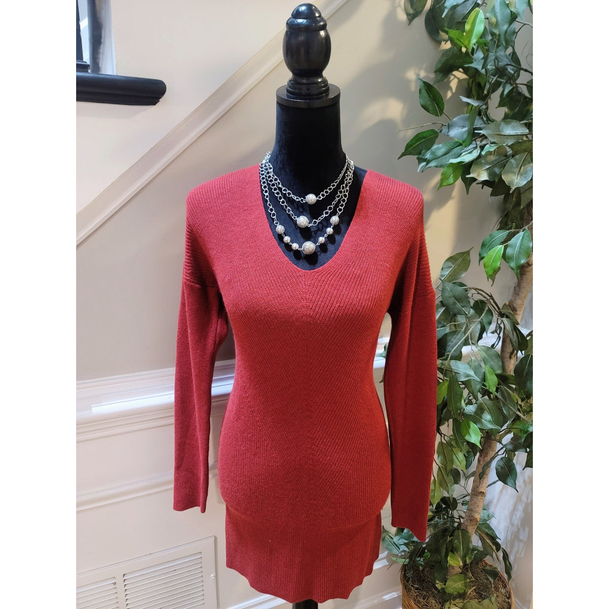 WHBM Tunic Sweater Women's Small Heather Bloodstone Drop Shoulder Ribbed Hem