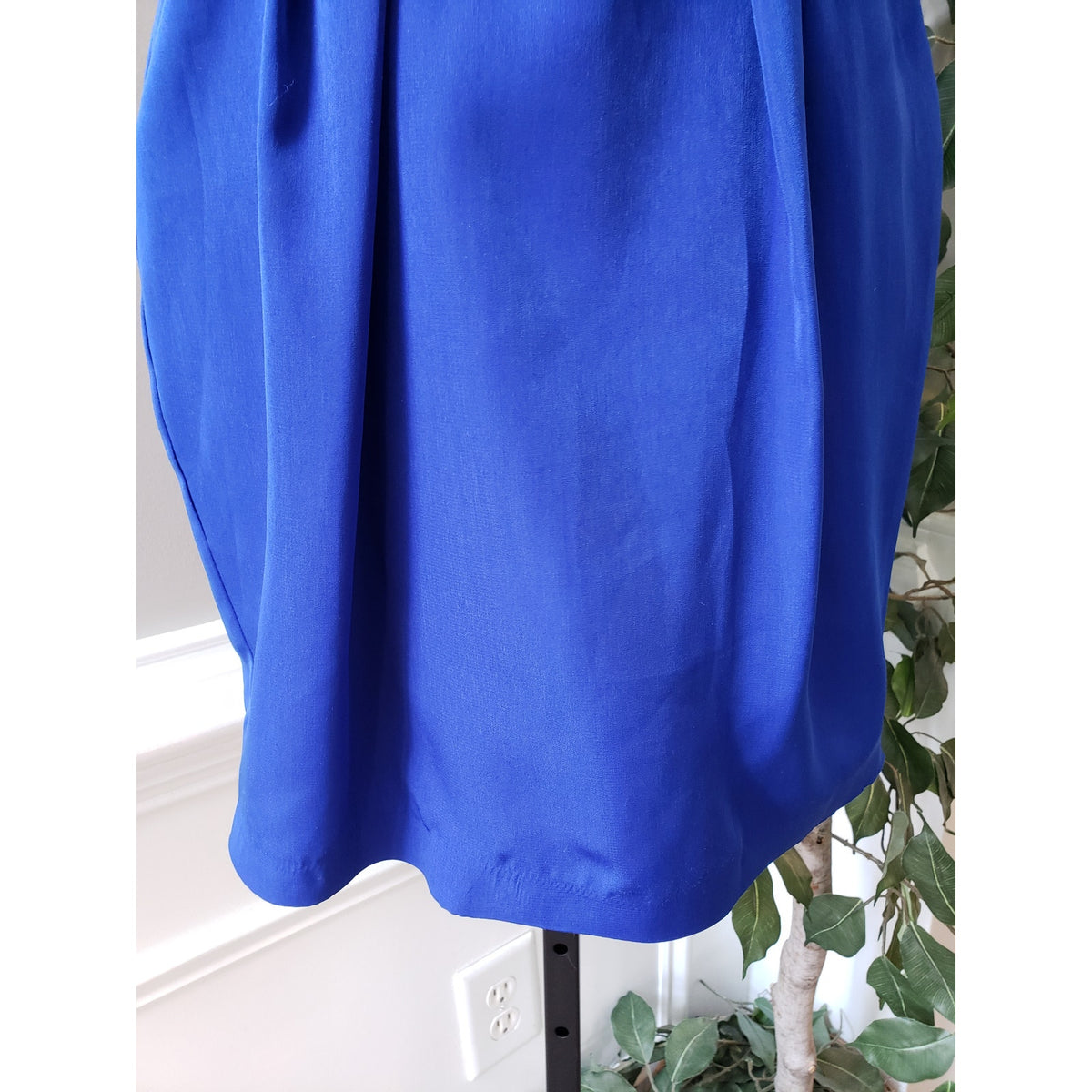 Naven Knee Length Dress Womens XS Blue Lined Pleated Back Zip Off The Shoulder