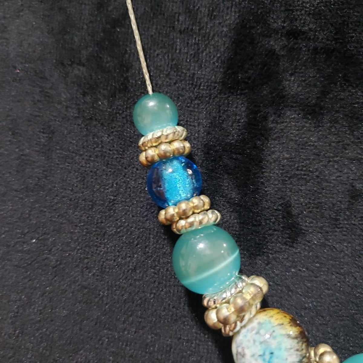 Womens Fashion Multi Bead Turquoise Stone Collar Necklace with  Lobster Clasp