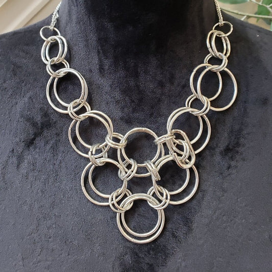 Womens Fashion Sliver Textured Circles Choker Necklace Jewelry with Lobster Clas