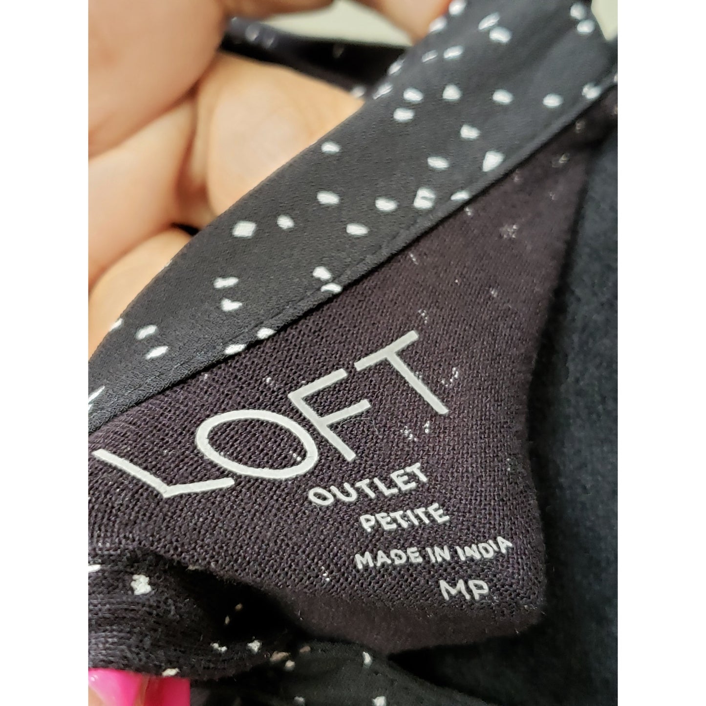 LOFT Blouse Top Womens PM Black Polka Dot Balloon Sleeve Ruffle Hem Pullover