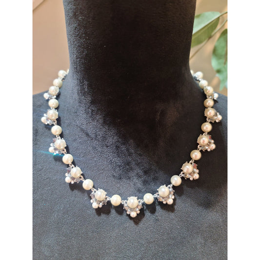 Charter Club Women's Multi Strand Pearl Necklace With Silver Flower Clasp Lobster