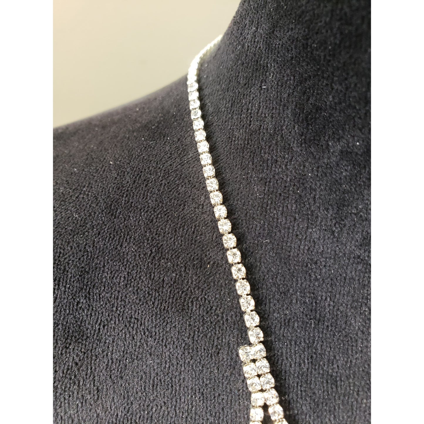Women's Gold & White Glass Crystal Rhinestone Prong Set Necklace