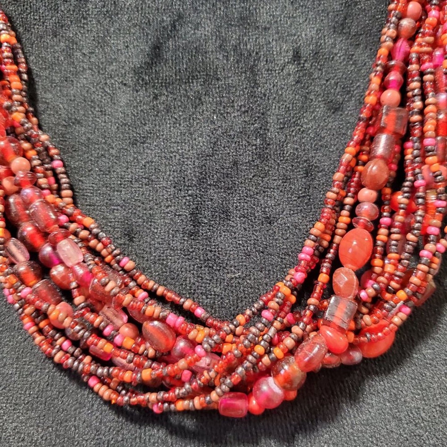 Womens Fashion Red Tibetan Glass Bead Multi-Strand Collar Necklace Lobster Clasp