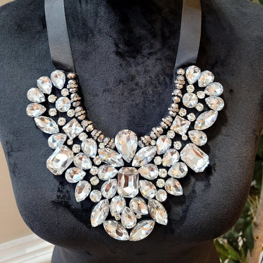 Womens Fashion Clear Crystal Teardrop Beaded Choker Necklace Jewelry